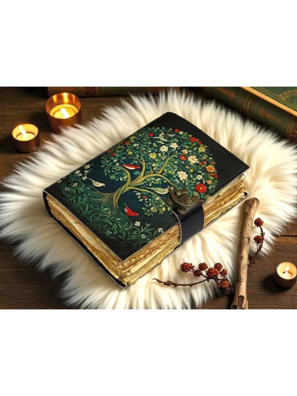 Sakura Vintage Leather Journal Tree of Life Buffalo Paper Green 7x5 C-Lock New